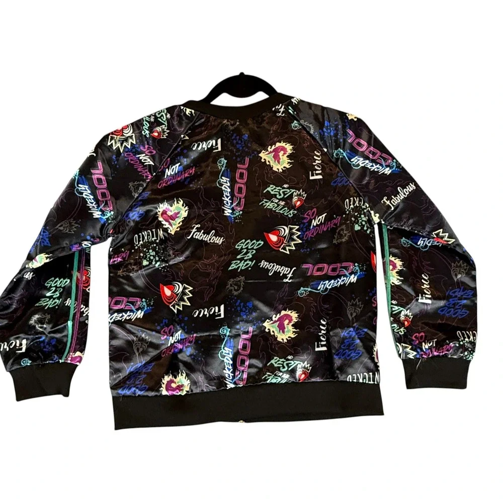 Disney Descendants 3 Bomber Jacket Kids Size 16 XL Black Neon Sequin Graphic Zip